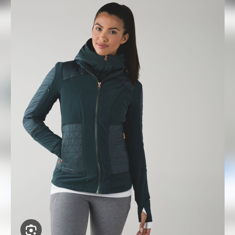 Lululemon Fleecy Keen Jacket Hood Dark Fuel Green W/‎ Rose Gold Zipper Women's 6 - Picture 8 of 8
